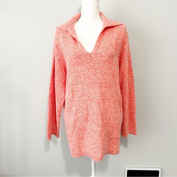 Zara knit orange sweater collared size medium polo long tunic - Picture 1 of 9